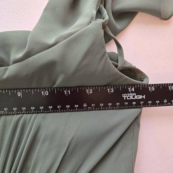 Azazie Adele Bridesmaid Dress Womens Size C 2 Green Chiffon A-line Halter Ruffle - Picture 7 of 15